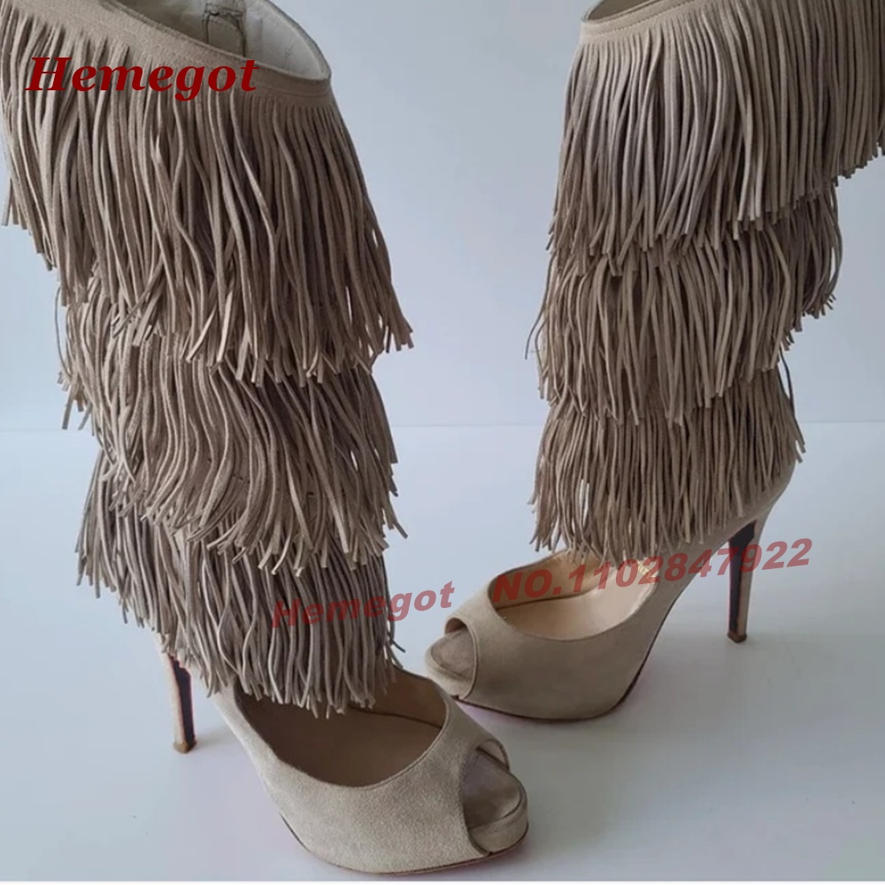 Knee High Boots Women - Sandali Stivali con Frange a Strati